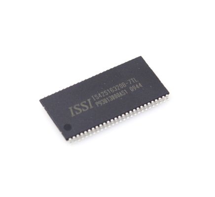 IS42S16320B-7TL SDRAM, плотность 64 Мбит, скорость 166 МГц, напряжение питания 3,3 В, организация 16Mx16, интерфейс LVTTL, промышленный температурный диапазон (-40°C~85°C), компактный корпус TSOP-II, высокая надежность