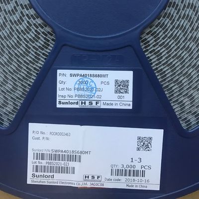 SWPA4018S680MT 68μH Индуктор мощности с 20% толерантностью 4018 Размер 1.24A Присоединенный ток 1.15A Температурный подъем тока Защищенная конструкция -40°C до 125°C Диапазон RoHS Соответствующая лента и катушка