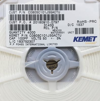 C0805C101J5GACTU 100pF 50V C0G/NP0 0805 Керамический конденсатор ±5% Толерантность высокая частота Стабильность сверхнизкий ESR высокая Q-значение и лента и катушка упаковки для точных цепей