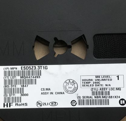 ESD5Z3.3T1G 3.3V Застегивание SOD-523 Пакет <1pF Капацитет Би-Дирекционный IEC 61000-4-2 Уровень 4 (30кВ), ESD Защита высокоскоростной линии передачи данных Защита идеально подходит для портативной электроники