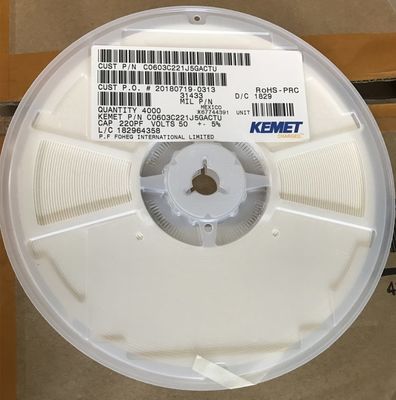 C0603C221J5GACTU 220pF 50V C0G/NP0 0603 MLCC с 5%-ной толерантностью Ультрастабильная производительность высокая частота низкая потеря от -55°C до +125°C диапазон и соответствие RoHS