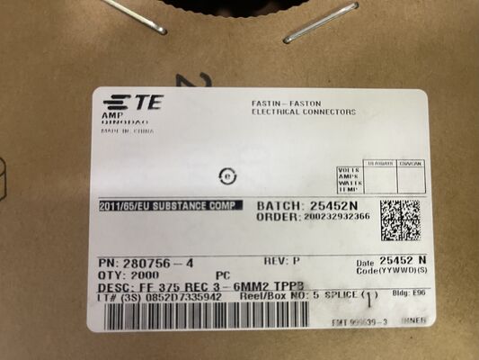 280756-4 4-позиционный разъем для проводов и плат с шагом 2,5 мм, обжимной корпус, фрикционный замок, крепление на панель, сертификация UL 94V-0, поляризованный, номинальный ток 4,5 А для распределения питания и промышленного управления