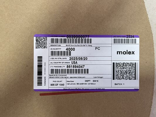 0039000077 2,36 мм Диаметр Луженая Латунь Лопаточный Терминал Обжимное Соединение Неизолированный 16-14 AWG Номинальное напряжение 600 В Ток 20 А Упаковка на катушке для автомобильной и промышленной проводки